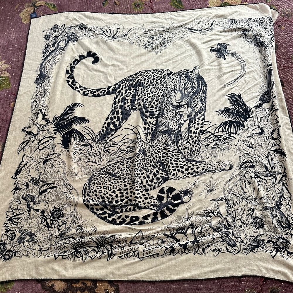 Hermes Black and Cream Leopard Scarf